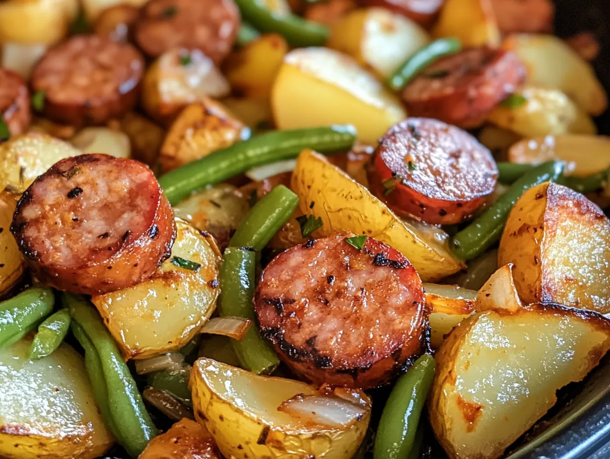 Easy One Pan Kielbasa and Potatoes: Your New Weeknight Favorite finished dish