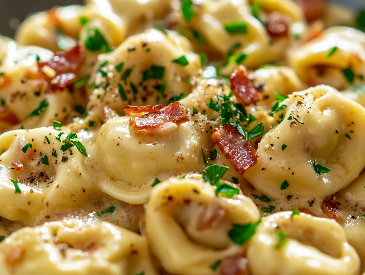 Quick & Creamy Tortellini Carbonara in Just 30 Minutes finished dish